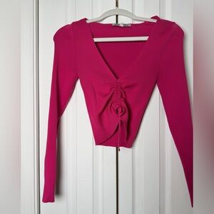 Urban Outfitters Fuchsia Ruched V-Neck Blouse